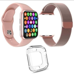 Kit 1 Relógio Inteligente SmartWatch W34 S Rosa + 1 Pulseira Aço Milanese Rosa + 1 Case Silicone - W34S - Magazine Ofertaesperta