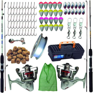 Kit De Pesca Completo 2 Varas 1,50m 2 Molinetes 97 Itens