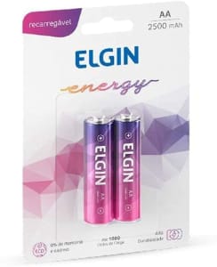 Pilha Recarregável Elgin Ni-MH AA-2500mAh blister com 2 pilhas