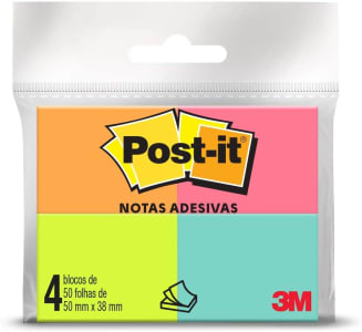 Blocos De Notas Adesivas Post-it Tropical - 4 Blocos De 38 X 50 Mm - 50 Folhas Cada