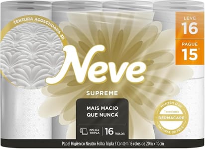 2 Pacotes Papel Higiênico Neve Supreme 20m Folha Tripla - Total 32 Rolos