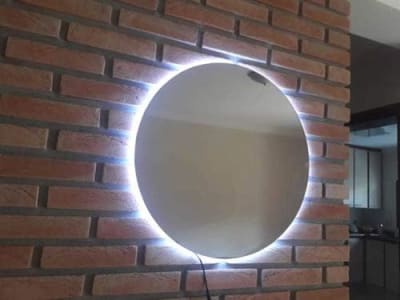 Espelho Redondo 4mm com Led Branco Frio Lapidado Sem Borda 50cm de Diâmetro