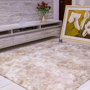 Tapete Sala, Quarto Peludo Felpudo Macio e Luxuoso 2,00m x 1,50m – Bege Mesclado.