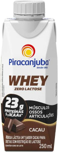 4 Unidades Whey Zero Lactose Sabor Cacau Piracanjuba 23g de proteína - 250ml Cada