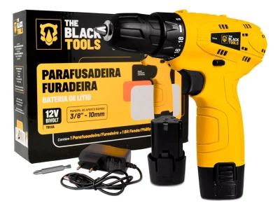 Furadeira Parafusadeira The Black Tools Sem Fio 12 V com Acessórios