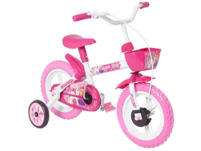 Bicicleta Infantil Aro 12 Track & Bikes - Arco Iris W Branco e Fúcsia com Rodinhas e Cesta - Bicicleta Infantil - Magazine Ofertaesperta