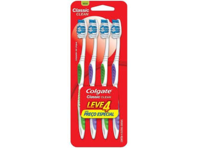 Escova de Dente Colgate Classic Clean - 4 Unidades