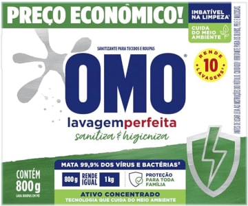 OMO Lavagem Perfeita - Sabão Sanitizante Em Pó 800G