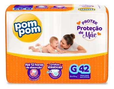3 Pacotes — Fralda Pom Pom Derma Protek G - 42 Unidades Cada