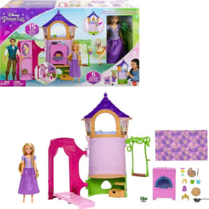 Disney Princesa, Torre da Rapunzel com 1 Boneca Rapunzel, 1 Figura do Pascal, 6 Áreas de Brincadeira e Acessórios, Mattel