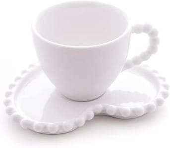 Xícaras para Café Porcelana Com Pires de Coração 4 Peças Wolff Beads 80ml (Branco)