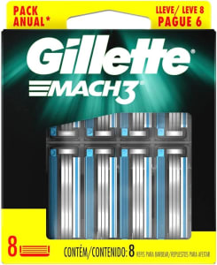 Gillette Mach3 - Carga para Aparelho de Barbear, Leve 8 Pague 6 (o pacote pode variar)