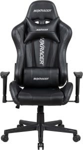 MAX RACER - Cadeira Gamer Skilled Até 150kg, Giratória, Braços 1D, Tecido Sintético PVC, Inclinação 180°, Almofada Cervical e Lombar - Preta