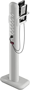 Extensão elétrica tipo totem vertical EasyPlug com 6 tomadas e 2 USB com suporte para smartphones - Octoo, Ice Silver