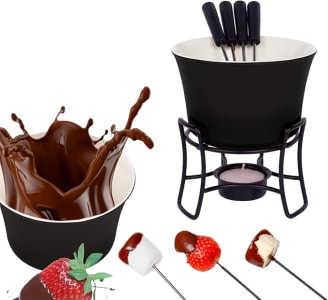 Conjunto Fondue Em Cerâmica Redondo 9 Peças 300ml Chocolate Queijo Frutas - 3 Velas