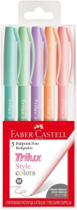 Caneta Esferográfica Faber-Castell Trilux Style Colors 5 Cores Pastéis