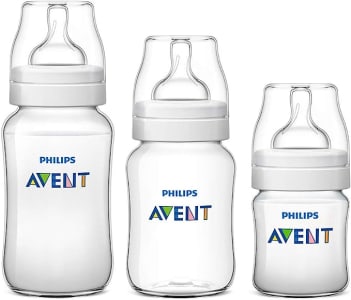 AVENT Kit 3 Mamadeiras Clássica Anticólica 125/260/330ml, Transparente