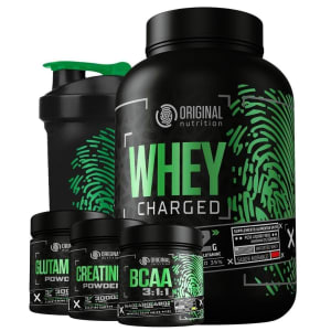 Kit Whey Charged On + Bcaa + Gluta + Creatina + Shaker