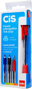 CIS TRIK GRIP - CANETA ESFEROGRAFICA RETRATIL, VERMELHO, PACOTE DE 12