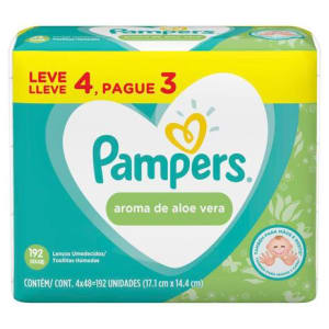 Kit 4 Pacotes de Lenços Umedecidos Pampers Aroma de Aloe Vera - 48 Unidades cada (Total 192 unidades)