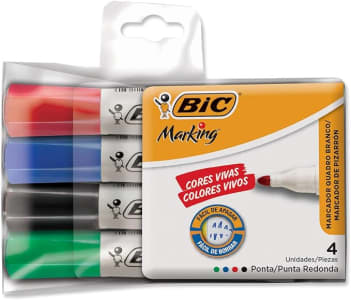 Pincel Marcador de Quadro Branco BIC Marking, Recarregável, 4 Cores Clássicas, Ponta Redonda, 891683