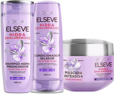 L'Oréal Paris Elseve Hidra Hialurônico Kit - Shampoo 400ml + Condicionador 400ml + Creme De Tratamento 300G