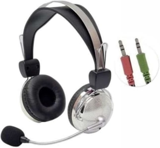 Headset com Fio P2 - Almofadas em Couro Controles de Áudio Integrado e Microfone com Redução de Ruído