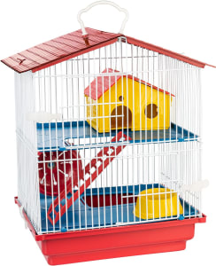 Jel Plast Gaiola Hamster 2 Andares Completa Teto Plástico, Vermelho, Azul, Média