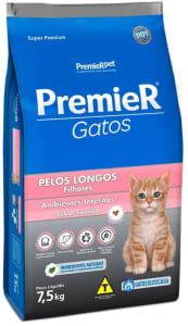 Ração Premier Ambientes Internos Pelos Longos para Gatos Filhotes Sabor Salmão - 7,5kg