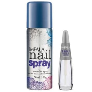 Kit Impala Nail Spray Esmalte Azul 50ml + Base 2em1- Inovador Esmalte Spray