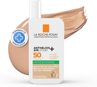 La Roche-Posay, Anthelios Airlicium, Protetor Solar Facial Antioleosidade com cor, Reduz e Controla a Oleosidade, FPS50, Textura Fluida Ultra Leve, 40g