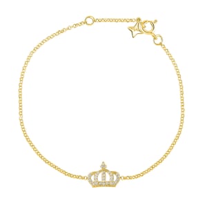 Pulseira Life Forever Coroa em Prata 925 com Banho de Ouro Amarelo 18k e Pedras Incolores