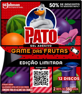 2 Unidades — Pato Desodorizador Sanitário Gel Adesivo Edição Limitada Game das Frutas Refil 12 Discos promocional
