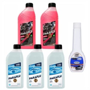 Combo 2 Litros Aditivo Paraflu Rosa Concentrado + 3 Litros de Água Desmineralizada Paraflu + 1 Limpa Radiador 200ml Orbi