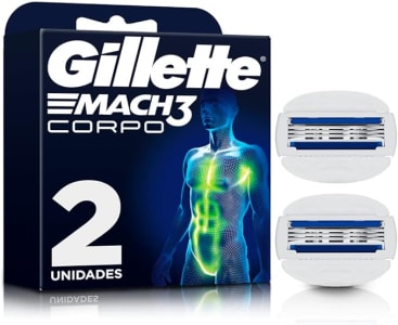 Gillette Mach3 Corpo Carga para Aparelho de Barbear com Barras de Gel Umectantes, Depilação Corporal para Homens, 2 Uds