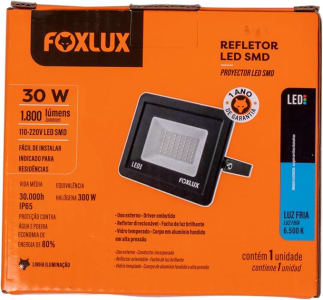 Foxlux Refletor LED 30W 6500K Preto Bivolt