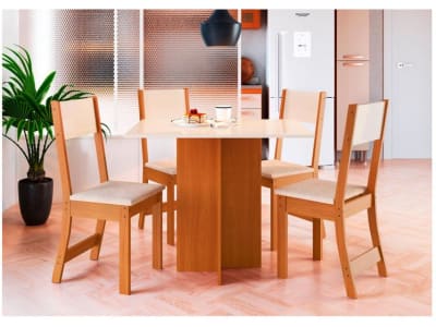 Mesa de Jantar 4 Cadeiras Retangular Tecido Linho Indekes Talita - Conjunto Sala de Jantar - Magazine OfertaespertaLogo LuLogo Magalu