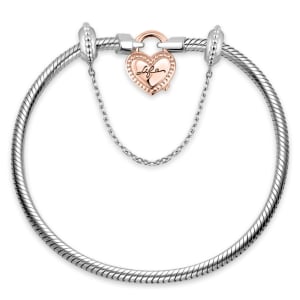 Pulseira Life Prata Fecho Cadeado Coração com Banho Ouro Rosé