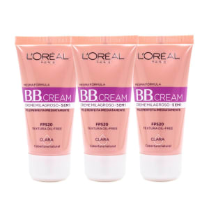 Kit 3 BB Cream L'Oréal Paris cor Clara FPS 20 30ml - IncolorKit 3 BB Cream L'Oréal Paris cor Clara FPS 20 30ml - Incolor