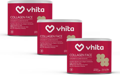 Combo 3 Unidades Collagen Face em PÓ Colágeno Hidrolisado Verisol com Ácido Hialurônico e Vitaminas Antioxidantes