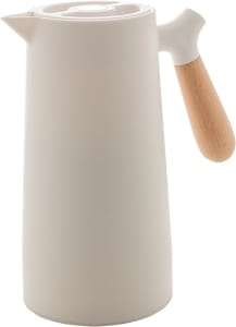WOLFF Garrafa Térmica de Plástico com Cabo de Madeira Nórdica 1L Branca - Mesa Posta - Itens Para Casa - Utensílios de Cozinha - Perfeita Para Café e Chá