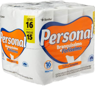 Personal Papel Higiênico Branquíssimo & Fofíssimo Folha Simples Leve 16 Pague 15 Rolos De 30 M