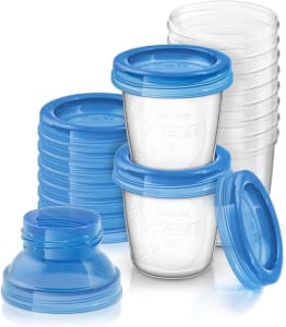 Philips AVENT Copos e tampas de armazenamento de leite materno, 10 recipientes de 170 ml, SCF618/10