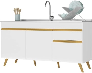 Balcão Cozinha Gabinete Pia 150 cm 3 Portas 1 Gaveta Veneza Gw Multimóveis MP2072 Branco