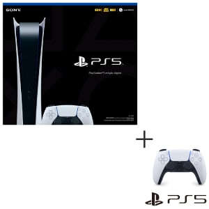 Playstation 5 Edicao Digital 825 GB e 01 Controle DualSense sem Fio + Controle sem Fio Sony DualSense Branco e Preto