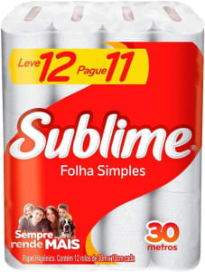 2 Pacotes | Papel Higiênico Sublime Folha Simples - 12 rolos (Total 24 unidades)