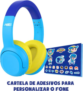 Fone de Ouvido ‎Sem Fio Bluetooth AOC Luccas Neto Aventureiro LN001BL/00, Com Adesivos Para Personalizar (Disponível Em 2 Cores)