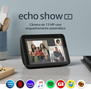 Echo Show 8 (2ª Geração): Tela Inteligente HD de 8" com Alexa e câmera de 13 MP - Cor Preta