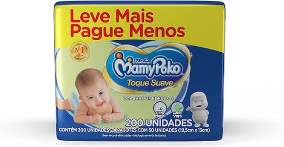 Mamypoko Toque Suave - Lenço Infantil, 200 Unidades, Branco