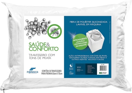 Travesseiro Saúde e Conforto íons De Prata - Anti Bactericida - Fibra Integralmente Lavável